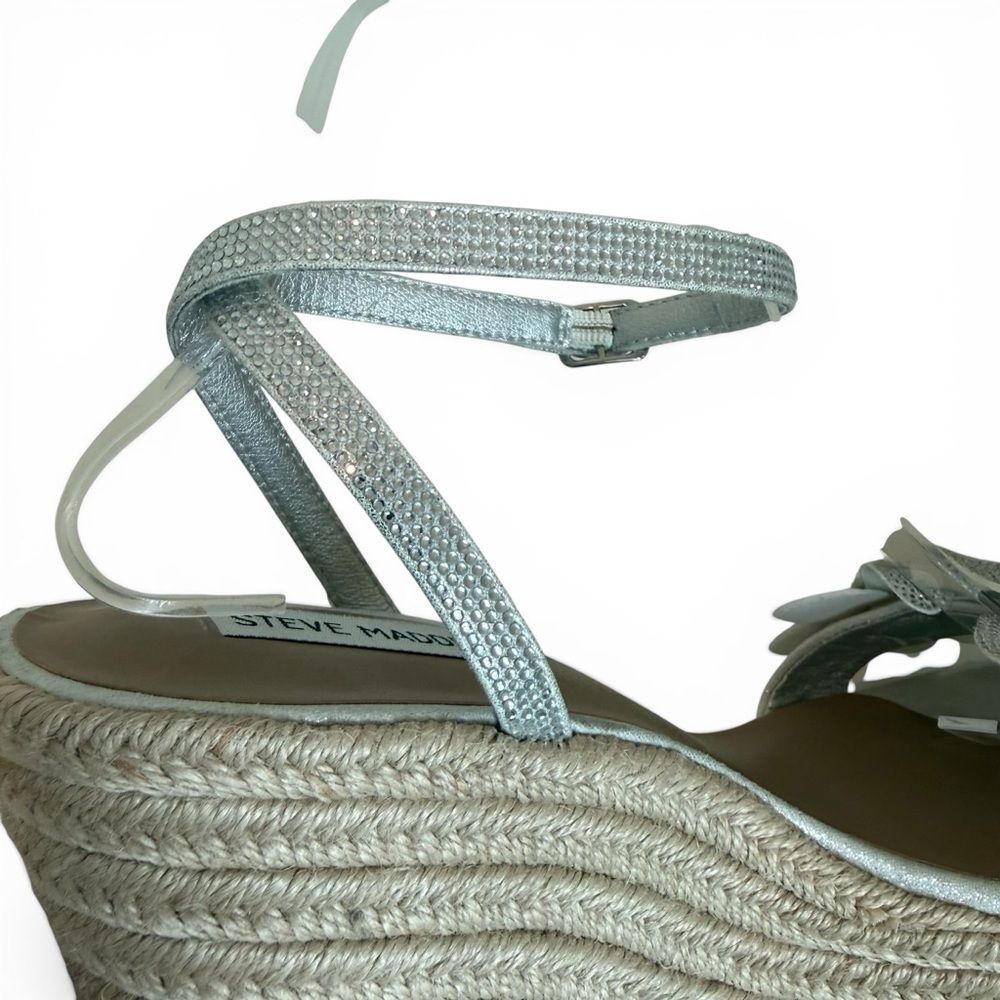 Steve Madden Silver Metallic Floral Platform Espridrile Wedge Sandals Sz 10 - Picture 13 of 15